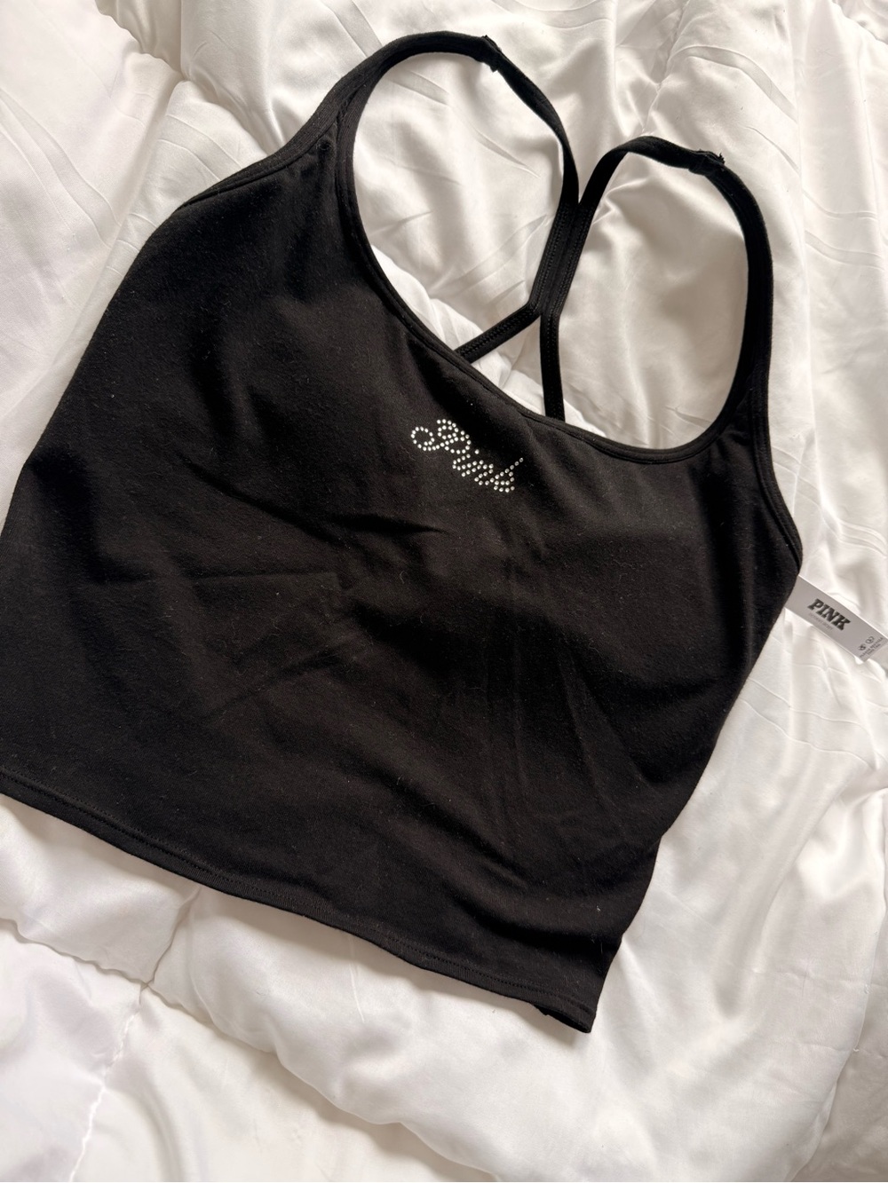 PINK Victoria's Secret Black Rhinestone Logo Sports Tank